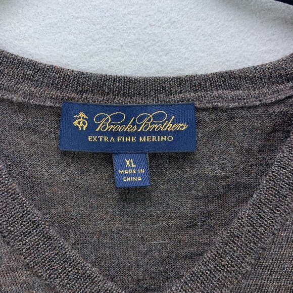 Brooks Brothers Mens Sweater Vest Extra Large Pullover Merino Wool Gray Blue - Picture 11 of 12